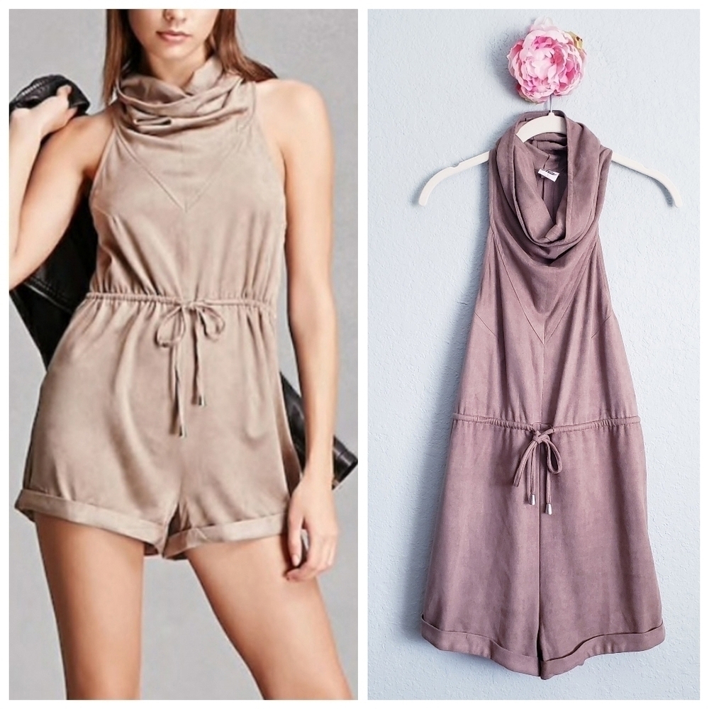 Selfie Leslie Suede Cowl Neck Romper